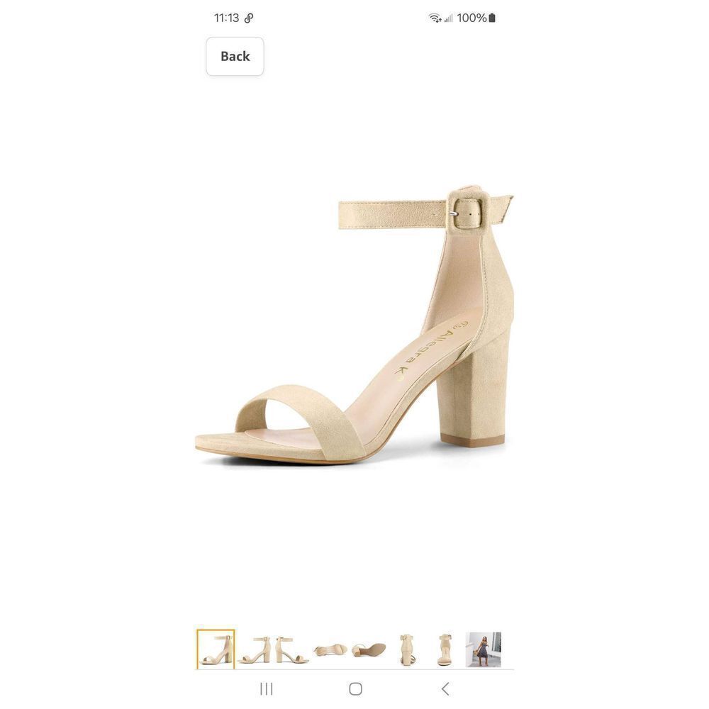New 8.5 Allegra K Beige High Chunky Heels Ankle Strap Sandals Dress Shoes
